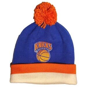 Mitchell & Ness Beanie New York Knicks Knit Cap Cuffed Winter Hat Embroider Pom